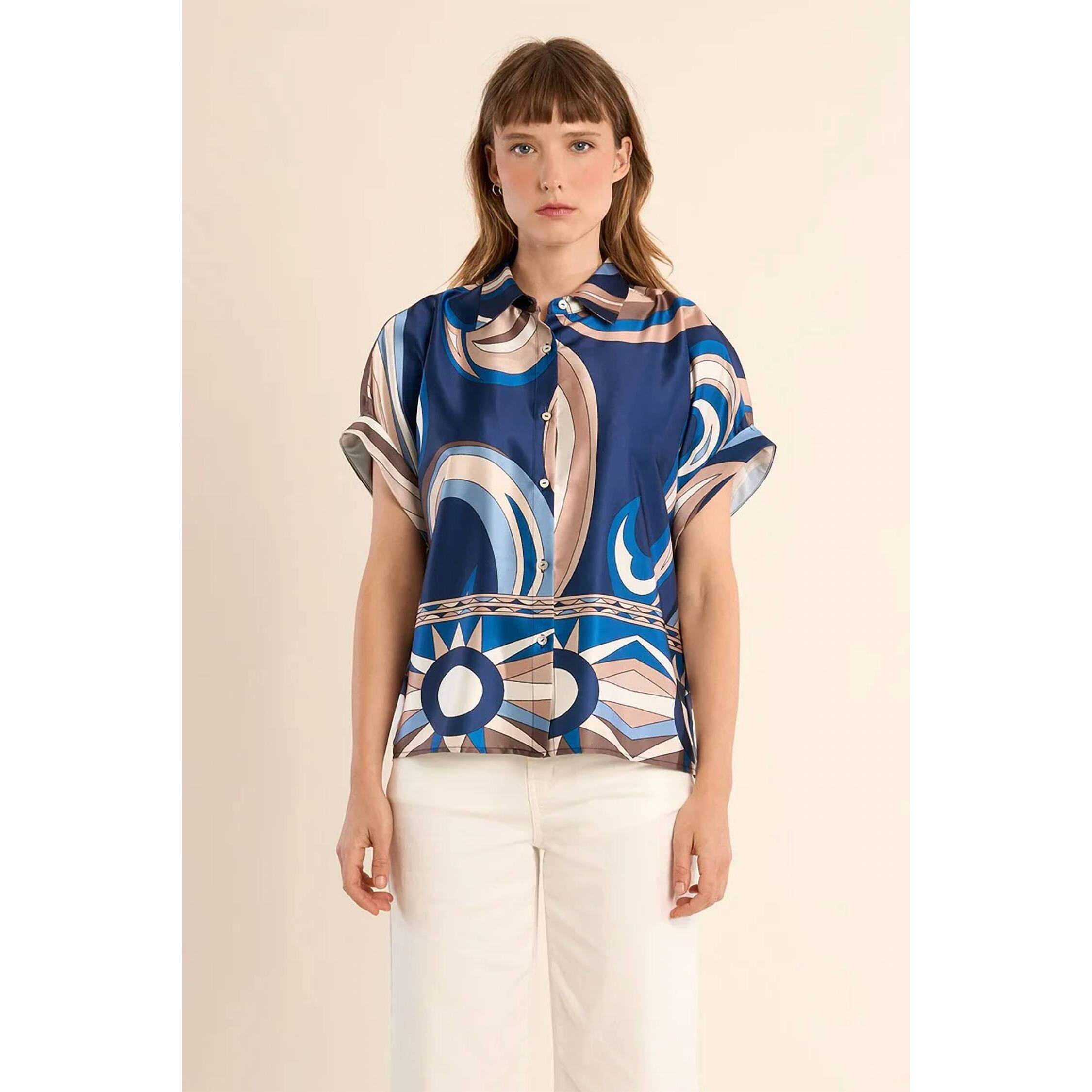 New Molly Bracken Athena Satin Shirt In Navy